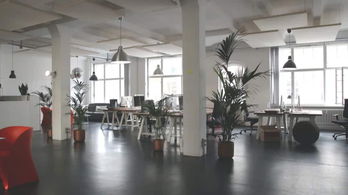 A bright, open office workspace