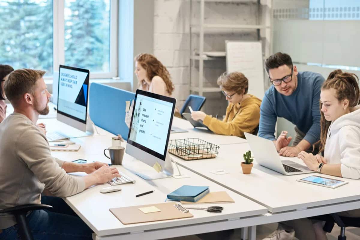 A team collaborating in a conference room