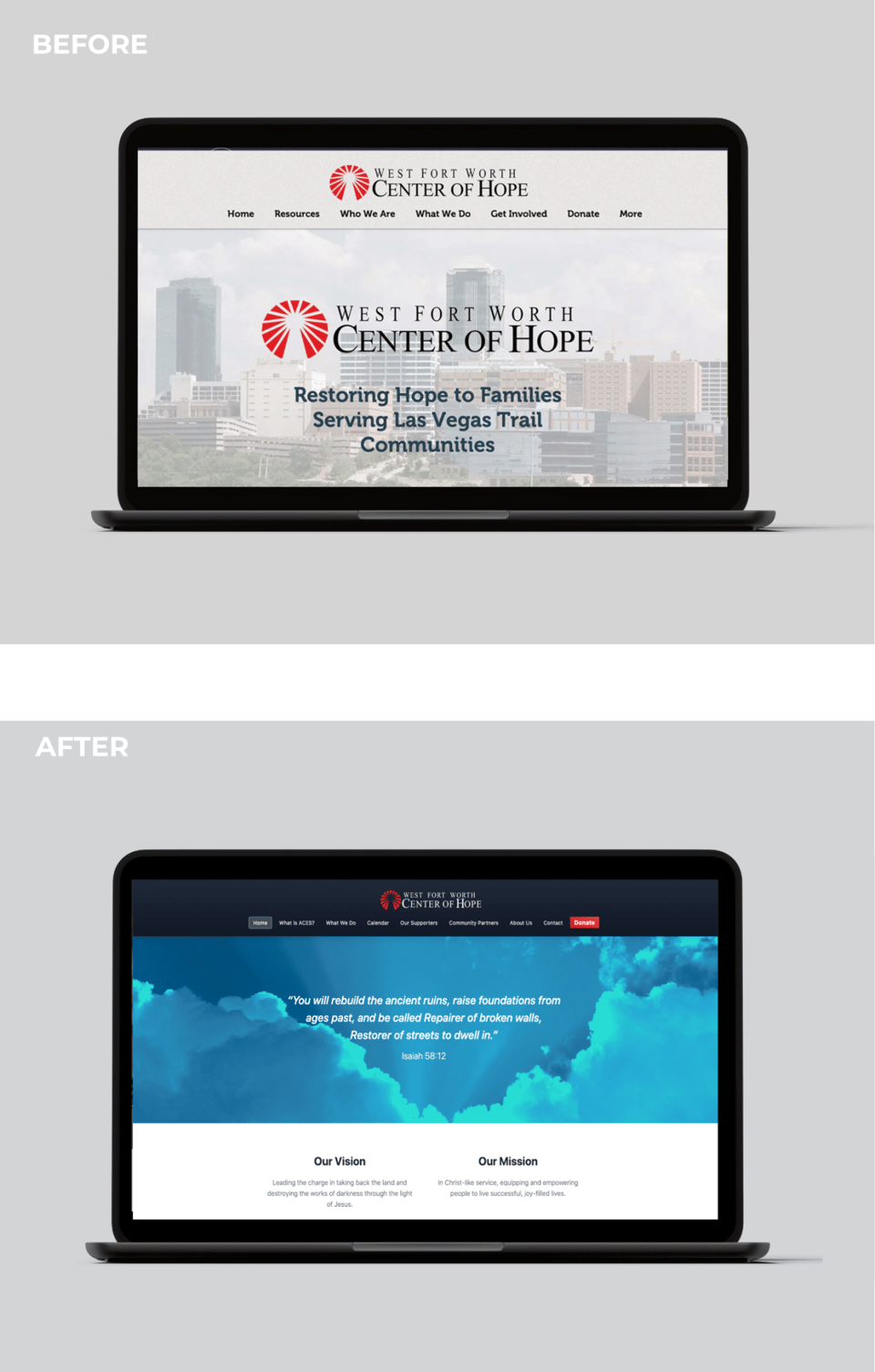 Cover image for West Fort Worth Center for Hope New Website using the Ministry Impact Platform