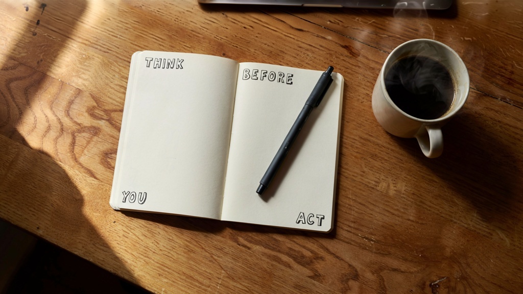 Notebook with the words Think Before You Act